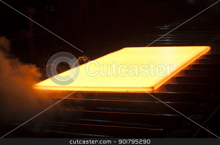 Hot steel hot steel stock photo, a piece of hot steel on conveyor by oneblink