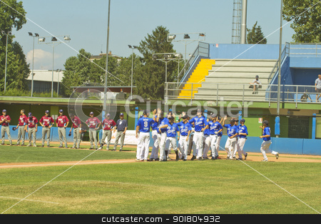 To use this stock image in your creative project, please select the size you need over to the right and click the "Add to Cart" button.
Your downloaded image will come with the Cutcaster watermark removed so don’t worry about the watermark you see on this page. Baseball game stock photo, NOVARA, ITALY - JULY 7: Baseball game Novara (blue)-Bologna (purple) 1-17, Italian Serie A. Novara team walks on the field. July 7, 2012 by Fabio Alcini