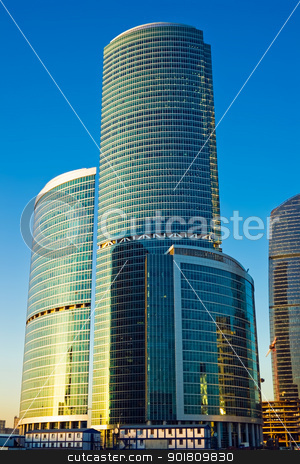 Tall skyscrapers at sunset Tall skyscrapers at sunset stock photo, Skyscrapers of the International Business Centre at sunset, Moscow, Russia by Alexey Popov