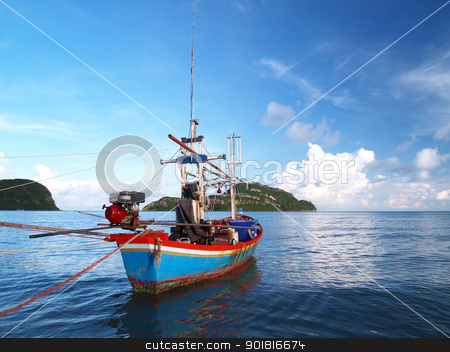 To use this stock image in your creative project, please select the size you need over to the right and click the "Add to Cart" button.
Your downloaded image will come with the Cutcaster watermark removed so don’t worry about the watermark you see on this page. Fishing boat at sea and Island in Thailand stock photo, Fishing boat at sea and Island in Thailand by jakgree