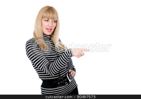To use this stock image in your creative project, please select the size you need over to the right and click the "Add to Cart" button.
Your downloaded image will come with the Cutcaster watermark removed so don’t worry about the watermark you see on this page. Astonished female pointing at something aside with her index fin stock photo, Astonished female pointing at something aside with her index finger isolated on white by Vadim