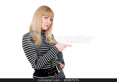 To use this stock image in your creative project, please select the size you need over to the right and click the "Add to Cart" button.
Your downloaded image will come with the Cutcaster watermark removed so don’t worry about the watermark you see on this page. Astonished female pointing at something aside with her index fin stock photo, Astonished female pointing at something aside with her index finger isolated on white by Vadim