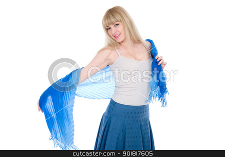 To use this stock image in your creative project, please select the size you need over to the right and click the "Add to Cart" button.
Your downloaded image will come with the Cutcaster watermark removed so don’t worry about the watermark you see on this page. Charming blonde with an open blue scarf stock photo, Charming blonde with an open blue scarf isolated on white background by Vadim