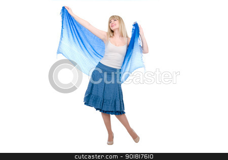 The beautiful girl with the stretched scarf The beautiful girl with the stretched scarf stock photo, The beautiful girl with the stretched scarf.Isolated on white background by Vadim