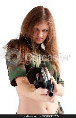 Pretty woman with a gun Pretty woman with a gun stock photo, Sexy young woman with a gun isolated on white by Aikon
