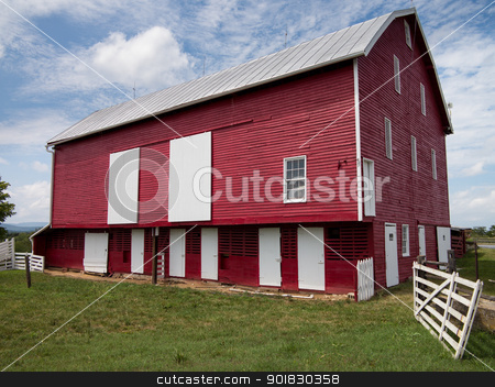To use this stock image in your creative project, please select the size you need over to the right and click the "Add to Cart" button.
Your downloaded image will come with the Cutcaster watermark removed so don’t worry about the watermark you see on this page. Traditional US red painted barn on farm stock photo, Red painted wooden barn with white door on farm in traditional US style by Steven Heap