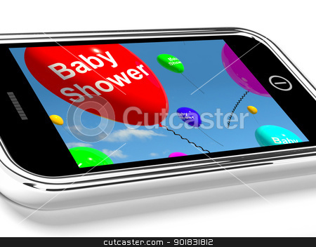 Mobile Phone Message Shows Baby Shower Celebration Mobile Phone Message Shows Baby Shower Celebration stock photo, Mobile Phone Message Shows A Baby Shower Celebration by stuartmiles