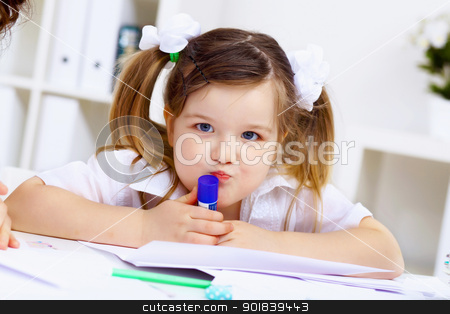 To use this stock image in your creative project, please select the size you need over to the right and click the "Add to Cart" button.
Your downloaded image will come with the Cutcaster watermark removed so don’t worry about the watermark you see on this page. Little girl and her mother studying stock photo, Young mother and her little girl studying together at home by Sergey Nivens