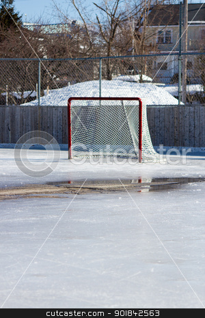 To use this stock image in your creative project, please select the size you need over to the right and click the "Add to Cart" button.
Your downloaded image will come with the Cutcaster watermark removed so don’t worry about the watermark you see on this page. Ice hockey net on melting ice stock photo, Ice hockey rink with hockey net on melting ice in the early spring. by Click Images