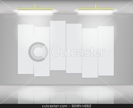 Art gallery with segmented canvas Art gallery with segmented canvas stock vector clipart, Six highlited white canvases in virtual art gallery by Vladimir Repka