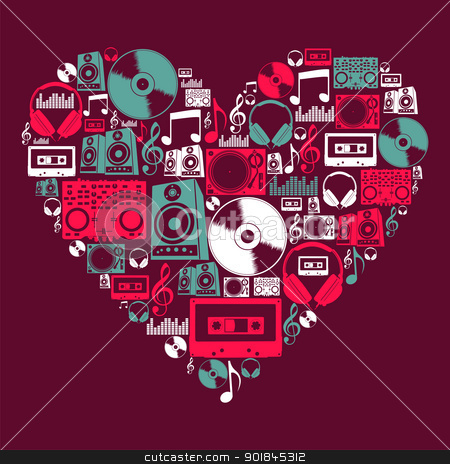 Dj Music icons love heart Dj Music icons love heart stock vector clipart, Dj music icon set in love heart shape. Vector file layered for easy manipulation and custom coloring. by Cienpies Design