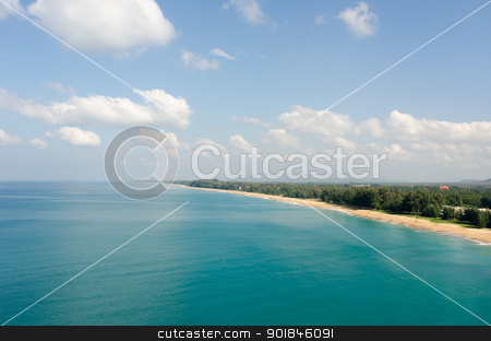 To use this stock image in your creative project, please select the size you need over to the right and click the "Add to Cart" button.
Your downloaded image will come with the Cutcaster watermark removed so don’t worry about the watermark you see on this page. Aerial view of the tropical sandy sea coast stock photo, Aerial view of the tropical sandy sea coast with clear blue water by Iryna Rasko