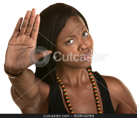 Woman Raising Hand to Stop Woman Raising Hand to Stop stock photo, Beautiful African woman raising hand to stop by Scott Griessel