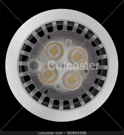 LED light bulb lit from above LED light bulb lit from above stock photo, LED Light bulb illuminated and taken from above and isolated against black by Steven Heap