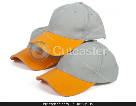 Three super caps Three super caps stock photo, three cool gray baseball caps with orange visor by burnel11