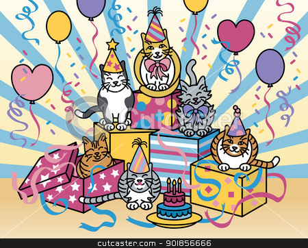 Party Cats Party Cats stock vector clipart, Vector illustration of cats celebrating at a party. by Lisa Fischer