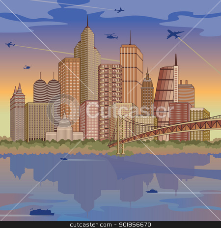 International Metropolis International Metropolis stock vector clipart, Panoramic illustration of a generic global city during the daytime. Buildings are grouped for easy editing. by Lisa Fischer