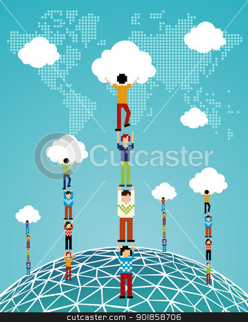 Cloud computing global success Cloud computing global success stock vector clipart, Global expansion of cloud computing concept illustration. Vector illustration layered for easy manipulation and custom coloring. by Cienpies Design