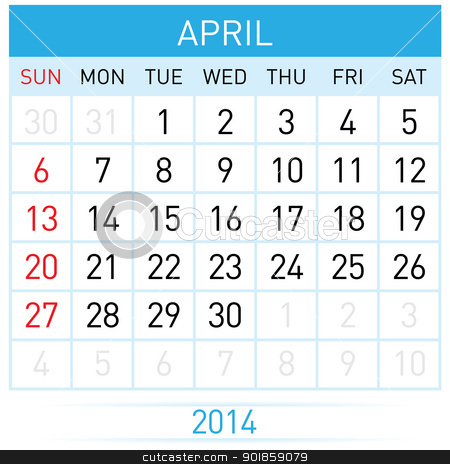 Calendar Month Calendar Month stock photo, April Twenty-Fourteen. Calendar Month. Illustration on white background by dvarg