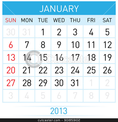 To use this stock image in your creative project, please select the size you need over to the right and click the "Add to Cart" button.
Your downloaded image will come with the Cutcaster watermark removed so don’t worry about the watermark you see on this page. Calendar Month stock photo, January Twenty-thirteen. Calendar Month. Illustration on white background by dvarg