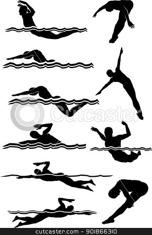 Swimming & Diving Male Silhouettes Swimming & Diving Male Silhouettes stock vector clipart, Male Swimming and Diving Silhouettes Vector Images by chromaco