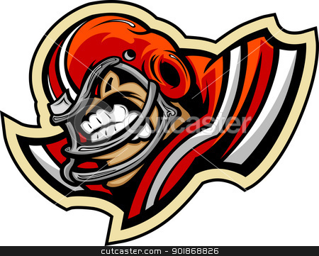 Football Player Mascot Wearing Helmet Vector Illustration Football Player Mascot Wearing Helmet Vector Illustration stock vector clipart, Graphic Vector lmage of a Mean Tought Football Mascot with Football Helmet by chromaco