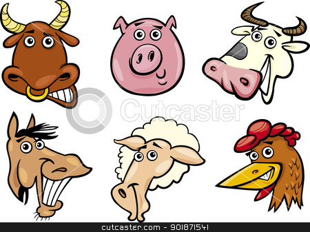 To use this stock image in your creative project, please select the size you need over to the right and click the "Add to Cart" button.
Your downloaded image will come with the Cutcaster watermark removed so don’t worry about the watermark you see on this page. Cartoon farm animals heads set stock vector clipart, Cartoon Illustration of Different Funny Farm Animals Heads Set: Bull, Pig, Cow, Horse, Sheep and Hen by Igor Zakowski