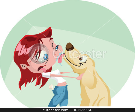 Walking the dog Walking the dog stock vector clipart, A funky cartoon woman gets a big wet kiss from her dog.
Illustrator .eps v10.
Contains some transparency effects on highlights. by mojojojo