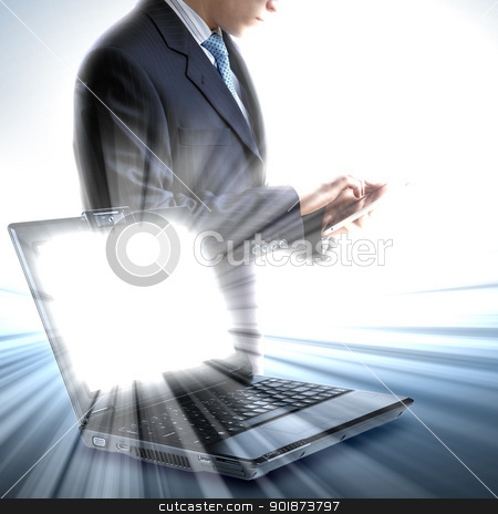 Image of notebook with shining screen Image of notebook with shining screen stock photo, Image of notebook with shining screen and light by Sergey Nivens