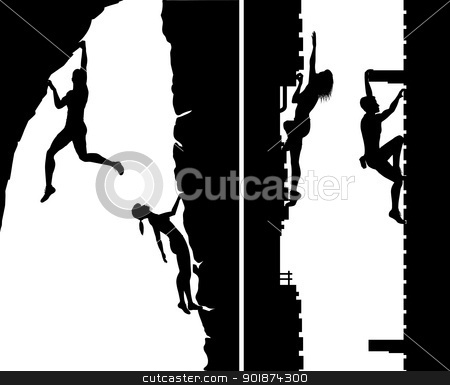 Free climbers Free climbers stock vector clipart, Set of editable vector silhouettes of free climbers not using safety ropes, with climbers as separate objects by Robert Adrian Hillman