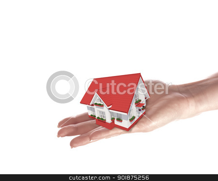 The house in human hands The house in human hands stock photo, The house with colour roof in human hands by Sergey Nivens