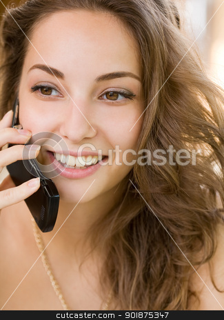 To use this stock image in your creative project, please select the size you need over to the right and click the "Add to Cart" button.
Your downloaded image will come with the Cutcaster watermark removed so don’t worry about the watermark you see on this page. Brunette beauty on mobile phone. stock photo, Portrait of a brunette beauty enjoying conversation on her mobile phone. by exvivo