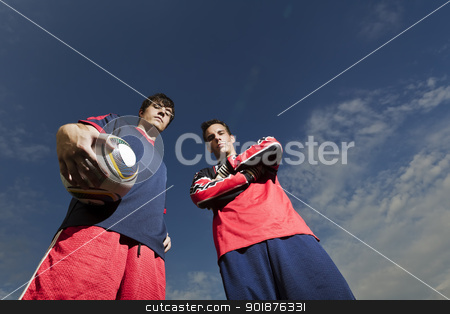 Soccer Players Soccer Players stock photo, Two soccer players posing before a game by Walter Arce