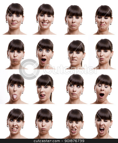 To use this stock image in your creative project, please select the size you need over to the right and click the "Add to Cart" button.
Your downloaded image will come with the Cutcaster watermark removed so don’t worry about the watermark you see on this page. Multiple expressions stock photo, Multiple close-up portraits of the same woman in different emotions and expressions by ikostudio