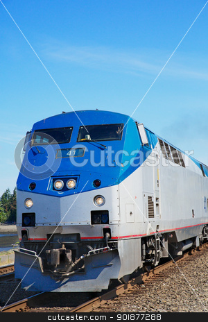 Train Engine Train Engine stock photo, Blue and sliver lead train engine against a blue sky by bobkeenan