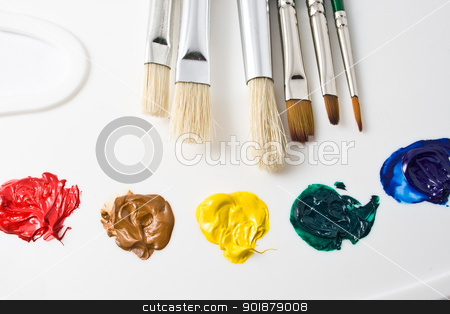 To use this stock image in your creative project, please select the size you need over to the right and click the "Add to Cart" button.
Your downloaded image will come with the Cutcaster watermark removed so don’t worry about the watermark you see on this page. Artist tools stock photo, Artists paint brushes and paints by Alexey Popov