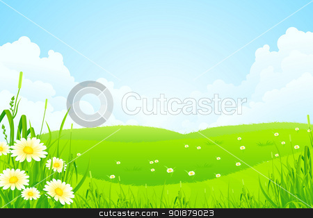 To use this stock image in your creative project, please select the size you need over to the right and click the "Add to Cart" button.
Your downloaded image will come with the Cutcaster watermark removed so don’t worry about the watermark you see on this page. Green Nature Landscape stock vector clipart, Green Nature Landscape with Flowers and Clouds by Vadym Nechyporenko