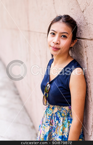 To use this stock image in your creative project, please select the size you need over to the right and click the "Add to Cart" button.
Your downloaded image will come with the Cutcaster watermark removed so don’t worry about the watermark you see on this page. Portrait woman asian girl against the wall stock photo, Portrait woman asian girl against the wall with face smile by moggara12