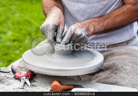 The pottery the pottery stock photo, potter's wheel helps to create unique pottery shapes by marekusz