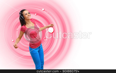 To use this stock image in your creative project, please select the size you need over to the right and click the "Add to Cart" button.
Your downloaded image will come with the Cutcaster watermark removed so don’t worry about the watermark you see on this page. Happy smiling girl dancing stock photo, Happy smiling girl dancing and listening to music by Sergey Nivens