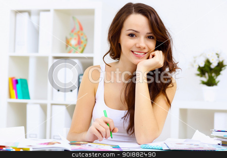 Student girl Student girl stock photo, Student girl studying her lessons at home by Sergey Nivens