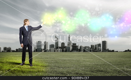 To use this stock image in your creative project, please select the size you need over to the right and click the "Add to Cart" button.
Your downloaded image will come with the Cutcaster watermark removed so don’t worry about the watermark you see on this page. Businessman and cityscape stock photo, Image of a business man standing against cityscape by Sergey Nivens