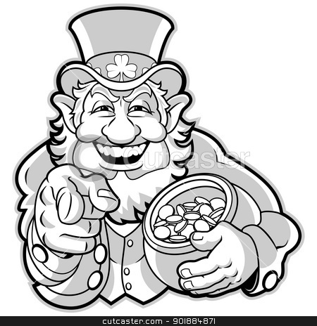 To use this stock image in your creative project, please select the size you need over to the right and click the "Add to Cart" button.
Your downloaded image will come with the Cutcaster watermark removed so don’t worry about the watermark you see on this page. Leprechaun stock vector clipart, Leprechaun with a pot of gold by Moenez