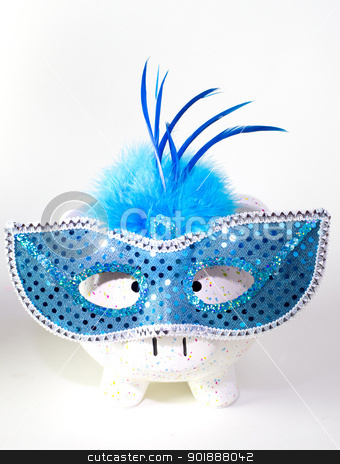 Mardi Gras Pig Mardi Gras Pig stock photo, Piggy bank with Mardi Gras mask on white background by Cheryl Valle