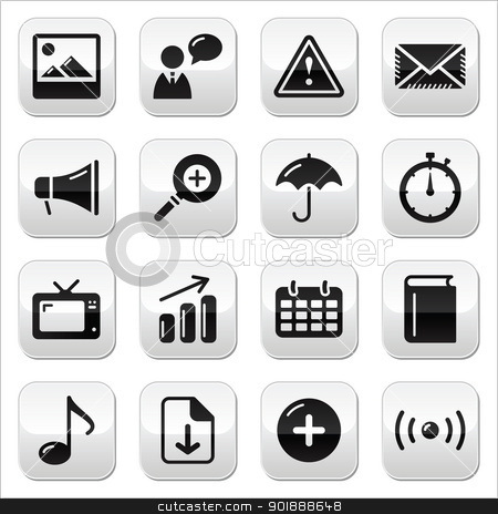 To use this stock image in your creative project, please select the size you need over to the right and click the "Add to Cart" button.
Your downloaded image will come with the Cutcaster watermark removed so don’t worry about the watermark you see on this page. Website internet glossy sqaure buttons set stock vector clipart, Modern application website buttons set with black icons on by Agnieszka Bernacka