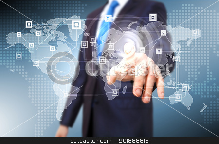 Businessman pressing social media icon Businessman pressing social media icon stock photo, Businessman in suit pressing social media icon by Sergey Nivens