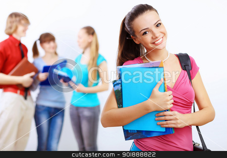 To use this stock image in your creative project, please select the size you need over to the right and click the "Add to Cart" button.
Your downloaded image will come with the Cutcaster watermark removed so don’t worry about the watermark you see on this page. Student with books stock photo, Young female student at college with books by Sergey Nivens