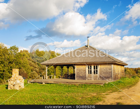 To use this stock image in your creative project, please select the size you need over to the right and click the "Add to Cart" button.
Your downloaded image will come with the Cutcaster watermark removed so don’t worry about the watermark you see on this page. old wooden house stock photo, old wooden single-floor house near the road by Sergej Razvodovskij
