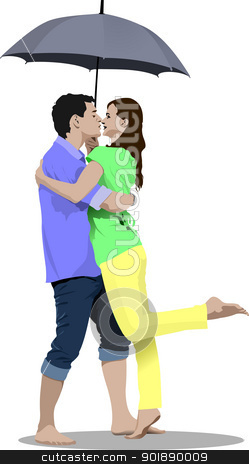 Kissing Couple with umbrella vector illustration Kissing Couple with umbrella vector illustration stock vector clipart, Kissing Couple with umbrella vector illustration by Leonid Dorfman