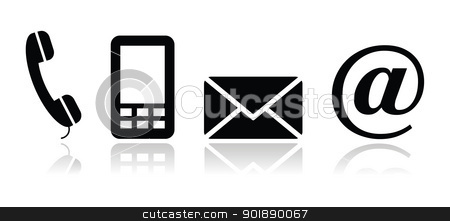 To use this stock image in your creative project, please select the size you need over to the right and click the "Add to Cart" button.
Your downloaded image will come with the Cutcaster watermark removed so don’t worry about the watermark you see on this page. Contact black icons set - mobile, phone, email, envelope stock vector clipart, Glossy clean icons for Contact Us page by Agnieszka Murphy